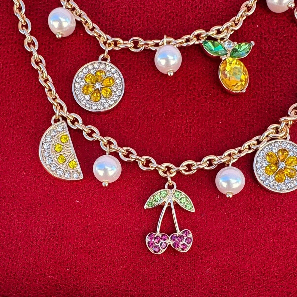 NEW Monet Gold Necklace with Colorful Charms and Pearls